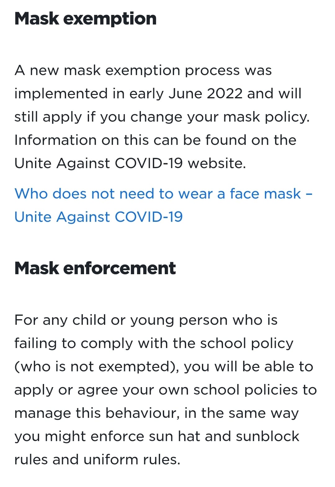 Mask exemption Newsletter