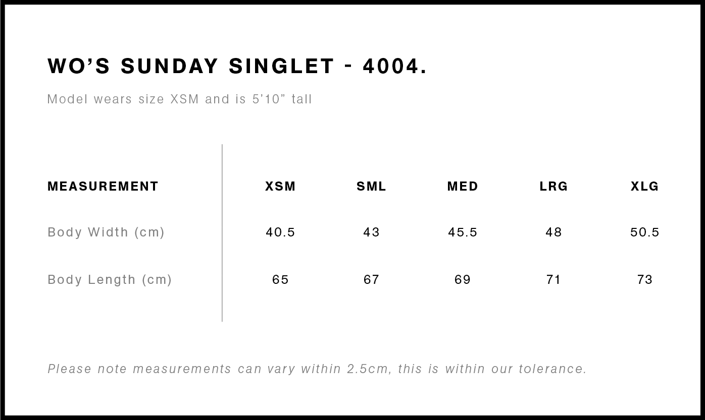 Women's Singlet Size Guide