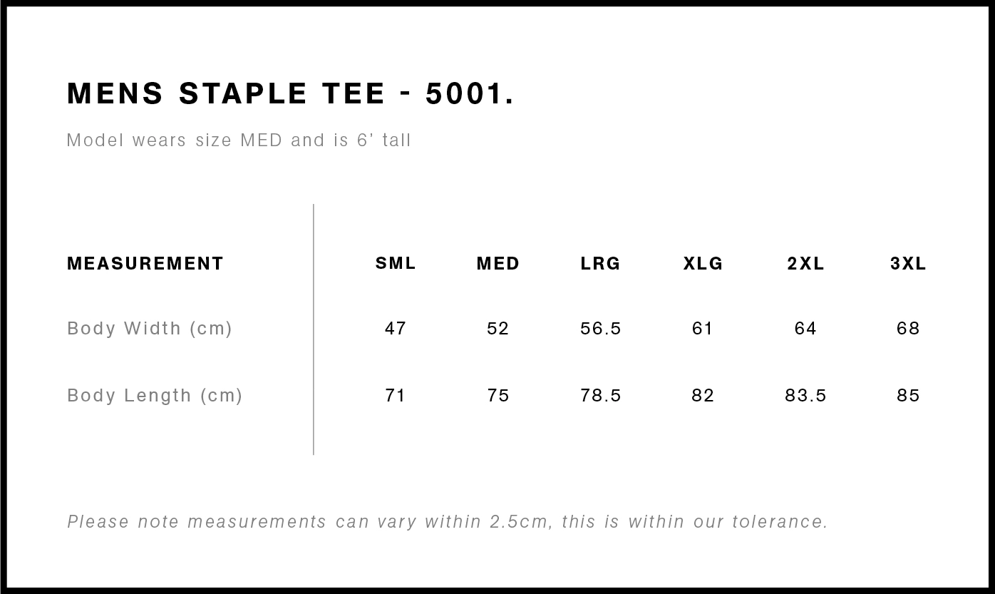 Men's Tees Size Guide